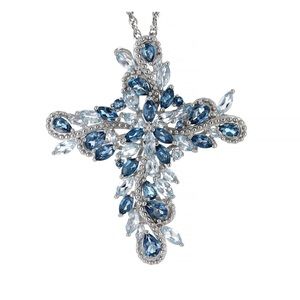 BLUE TOPAZ RHODIUM OVER STERLING SILVER CROSS PENDANT WITH CHAIN 11.07CTW